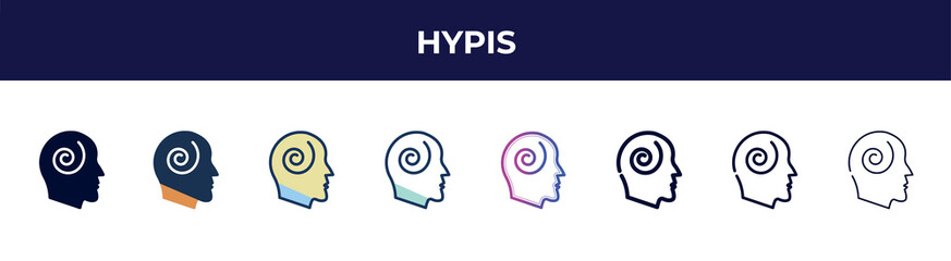 hypis icon in 8 styles. line, filled, glyph, thin outline, colorful, stroke and gradient styles, hypis vector sign. symbol, logo illustration. different style icons set.