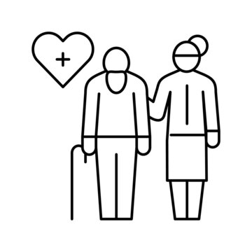 helping and caring for elderly people line icon vector illustration
