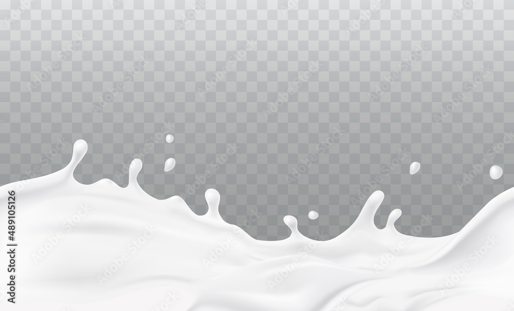 Wall mural milk splash seamless pattern isolated on transparent background. 3d realistic yogurt wave border. ve