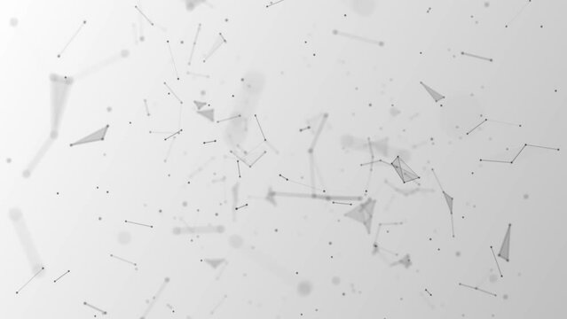 Animated halftone background. Movements of  big bang. A pattern connecting lines, triangles, dots, particles. Outer space. Shards of glass. Destroyed plexuses. 3d rendering. 4k