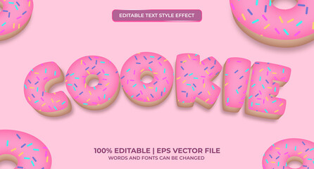 Cookie bakery editable text Effect. 3d food cartoon style