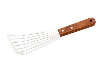 metal spatula for cooking meat, fish, meatballs isolated on white