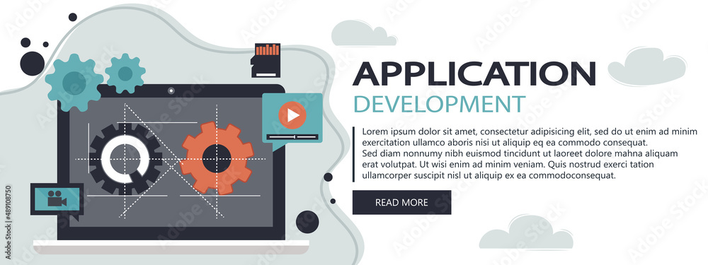 Wall mural mobile application and mobile app development concept. project development and business ideas. flat 
