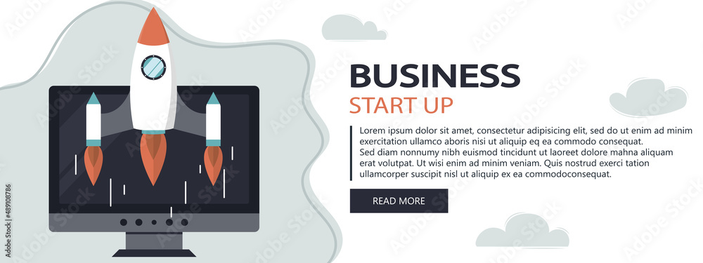 Wall mural business startup website banner. business strategy. application and mobile app development concept. 