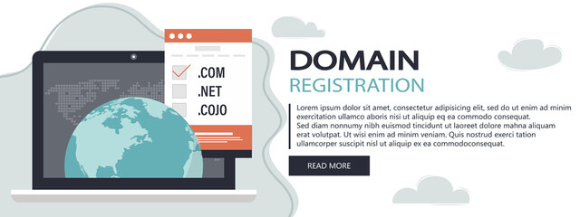 Domain Name Registration Icon. Flat vector illustration. Website banner