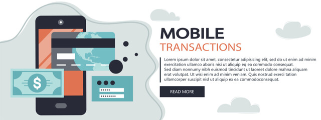 Internet payments, data protection, money transfer, online banking, mobile wallet, pay history, mobile app. Online Payment Concept. Phone with user interface login and password. Flat vector