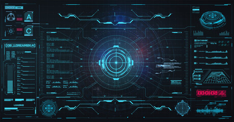 Spaceship or shuttle aircraft digital screen interface in hud style. High-tech screen. Graphic interface design for video games. Holographic head-up display screen scope control panel frame. Vector