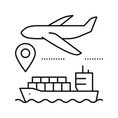 airplane and ship delivering line icon vector illustration