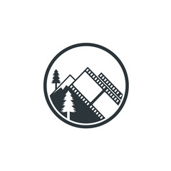 illustration of film strip combined with mountain.