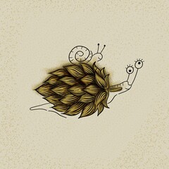 Cute snail drawing with beer hop