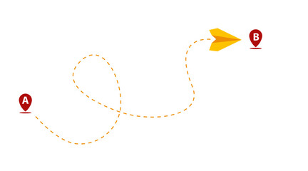 Airplane flying from Point A to Point B. Way forward, innovation, startup, business, growth, travel, freedom concepts. © SYHM MEDİA
