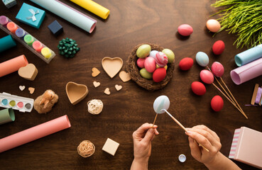 hand holding chocolate candy. Easter concept. Video. Easter. 