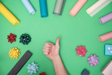 Man hand gesture. Ok. Yes. Finger. Card. Gift box. Celebration. Man hand. Valentine day. 
