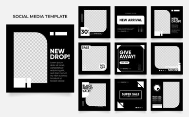 social media instagram and facebook feed post template in black and white color