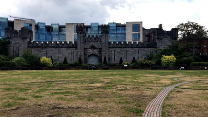 Dublin Castle Wall in Ireland with buildings in Distance 