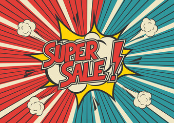 アメコミ風セール素材 Super sale banner template. Super sale background with pop art style.	
