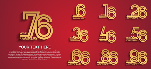 set anniversary logotype premium collection gold color multiple line style isolated on red background