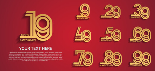 set anniversary logotype premium collection gold color multiple line style isolated on red background