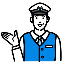 笑顔で説明をしている運転手の男性
