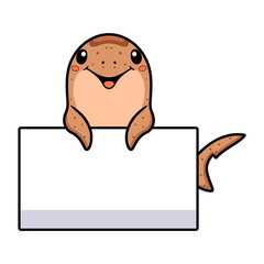 Cute tiger shark cartoon with blank sign