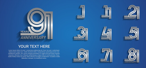 set anniversary logotype premium collection silver color multiple line style isolated on blue background