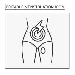  Pain line icon. Period symptoms. Stomachache. Menstruation concept. Isolated vector illustration. Editable stroke