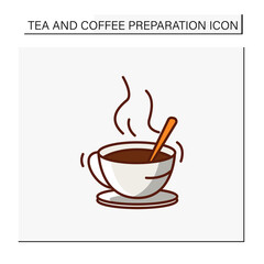 Aroma drink color icon. Hot drink in teacup. Tea party. Tea and coffee preparation concept. Isolated vector illustration