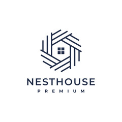 Creative line pattern circle nest house logo vector