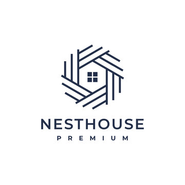 Creative line pattern circle nest house logo vector