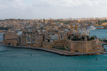 Malta: 03-09-2021: View to Grand Harbor from Upper Barrakka Gardens in the morning day, Valetta, Malta.