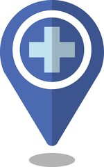 病院、薬局などの医療機関の場所を示すフラットデザインのマップのピン

