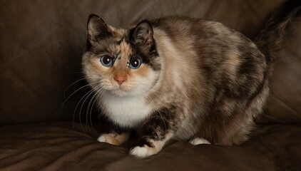 white cat kitten with blue eyes portrait looking at camera