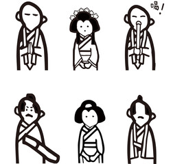 昔の人物（時代劇風） 線画イラスト詰め合わせ