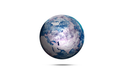 Earth Globe Planet Asia Continent View  isolated on white Background.. Blue Ocean and 3D globe earth  