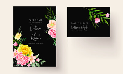Beautiful hand drawn floral watercolor wedding invitation card set
