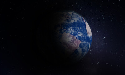 Globe Earth in Wide Space with Dark Starry Background. Realistic Global planet 