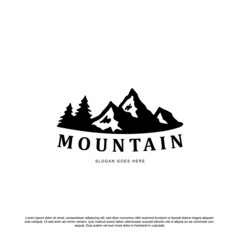 Silhouette mountain logo design. Mountain and pine tree vector