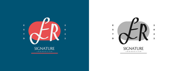 Initial E and R Logo Design with in Elegant and Minimalist Handwriting Style. ER Signature Logo or Symbol for Wedding, Fashion, Jewelry, Boutique, and Business Identity