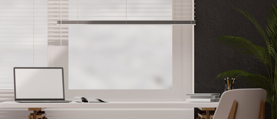 Modern office desk or apartment home workspace with laptop mockup