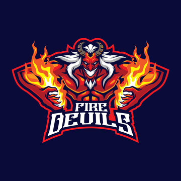 Devil mascot logo design vector with concept style for badge, emblem and t shirt printing. Angry devil illustration with fire in hand.