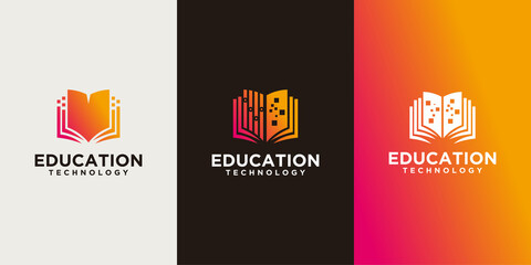 Business Education logo, book shape with technology concept for Business, online course