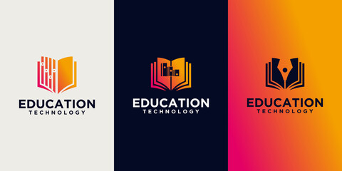 Business Education logo, book shape with technology concept for Business, online course
