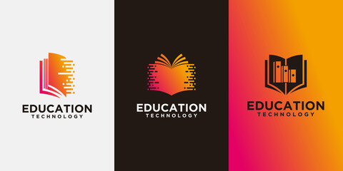 Business Education logo, book shape with technology concept for Business, online course
