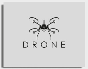 drone aerial flight with lens camera logo design template vector