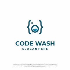code wash logo design icon template code laundry logo concept
