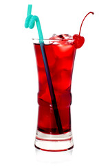 Red alcoholic cocktail on white background