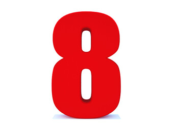 3d Red number 8 isolated on white background