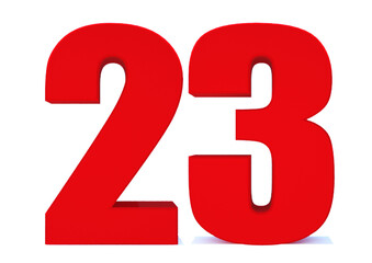 3d Red number 23 isolated on white background