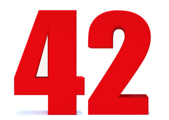 3d Red number 42 isolated on white background