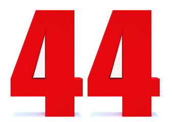 Fototapeta premium 3d Red number 44 isolated on white background